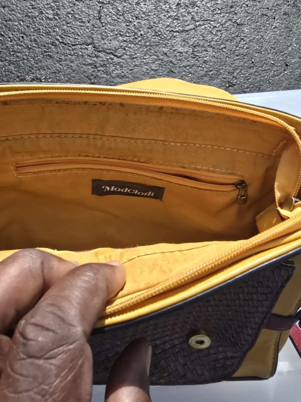 ModCloth‎ Yellow and Burgundy Woven-Accent Satchel